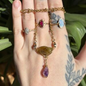 Green tourmaline and amethyst double dangle interchangeable necklace